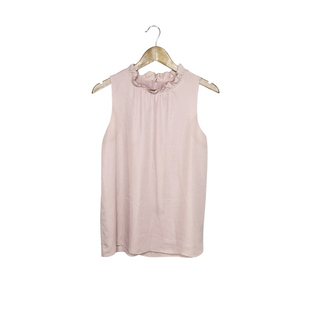 Light Pink Sleeveless Shell Ruffle Top Size S Career Feminine High Neck Blouse